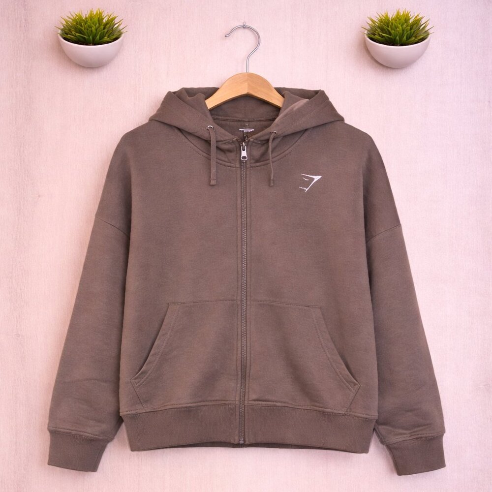 Gymshark Full Zip Hoodie Men’s XL Brown Taupe Lightweight Athleisure
